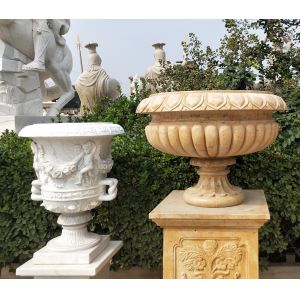 China Outdoor Marble planter stone carved flowerpot sculpture,garden stone garden statues supplier on sale