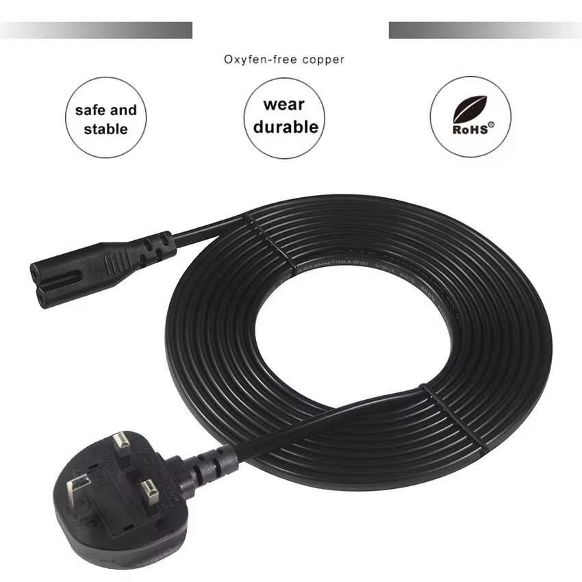 UK 3-Pin to C7 Power Cord 1.8m with 13A Fuse Black