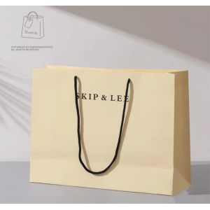 Grosgrain Handle Matte Black Paper Bag Gold Hot Stamping Retail Paper Shopping