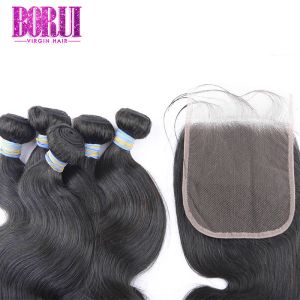 No Smell Peruvian Body Wave Bundles With Closure No Shedding Double Hair Weft