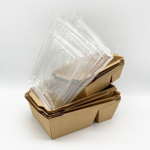 Quality Craft Paper Disposable Takeaway Containers With Transparent Plastic Cover wholesale