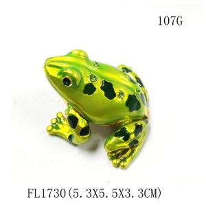 Cheap wholesale green crystal frog design metal trinket frog shape metal jeweled enamel trinket boxes for sale