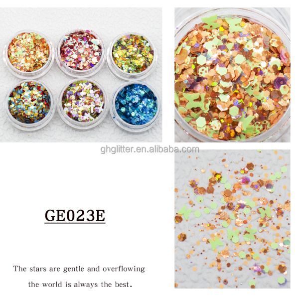 Mixed Hexagonal Butterfly Multicoloured Glitter Paillette Chunky Tumbler Decoration