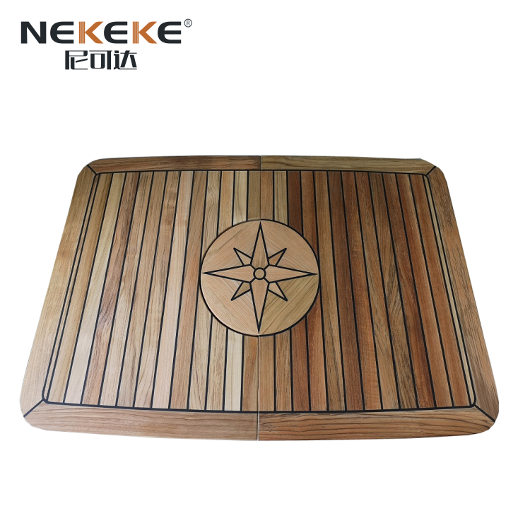 Barrel Folding Teak Table Top With Star Inlay For Boats And Yachts