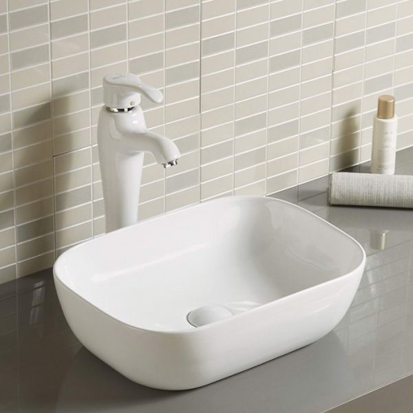Quality Modern Glossy White Porcelain Top Mount Bathroom Sink wholesale