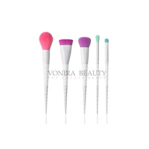 China 5pcs White Spiral Handle Mass Level Makeup Brushes Kit Pink Purple Blue Color on sale