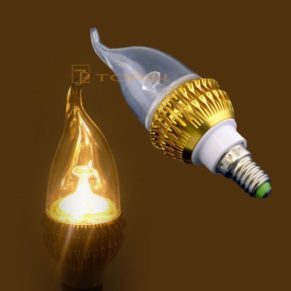 TOPIN E14 3W Decoration LED Candle Bulb Lamp Warm Light Golden Metal Shell AC86V