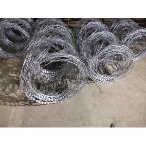 China Hot Dipped Galvanized BTO-18 Concertina Coil Wire Flat Wrap Razor Barbed Wire on sale