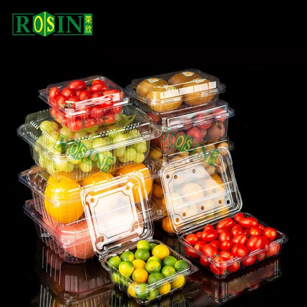 Quality Custom Blister Transparent Reusable Hinged Fruit Clamshell Box Disposable Clear Plastic Container Packing Box For Fruit Salad With Holes wholesale