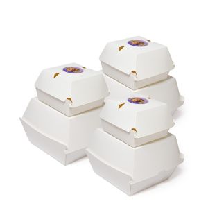 Low MOQ custom logo burger box eco-friendly and recyclable white cardboard fast