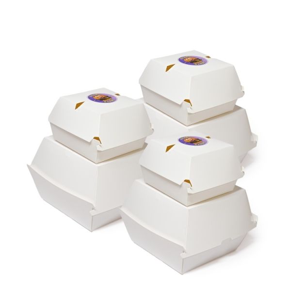 Low MOQ custom logo burger box eco-friendly and recyclable white cardboard fast