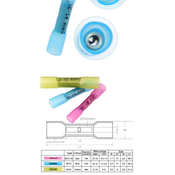 Heat Shrink Wire Butt Connectors Waterproof 70 Red 70 Blue 80 Yellow