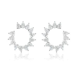 China Unique Tear Drop Cut CZ Stud Earrings in Rhodium Plated Half Circle Shape for Women on sale