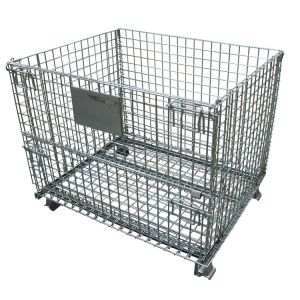 Folding Rolling Wire Mesh Storage Cages Corrosion Protection With Wheels