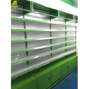 Perforated Backing Grocery Display Racks With Light Box Cabinets Green Color