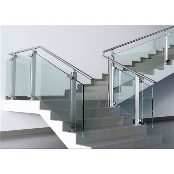 Quality Modern Hotel Glass And Steel Staircase Railing With Clear / Brown / Grey Color wholesale