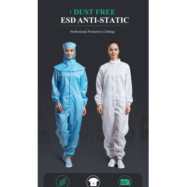 Factory Custom Stand Collar Cleanroom Esd Antistatic Work Overalls Clothes with Caps