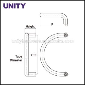 SS Door Pull Handles C Shape Inline Back to Back Fixing EN1906