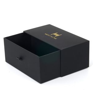 Customized Black Paper Gift Box With Drawer Hard Rigid Cardboard Material
