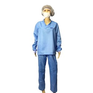 Cleanroom ESD Safe Clothing Polyester Anti Static Jacket And Pants Class 1000 -