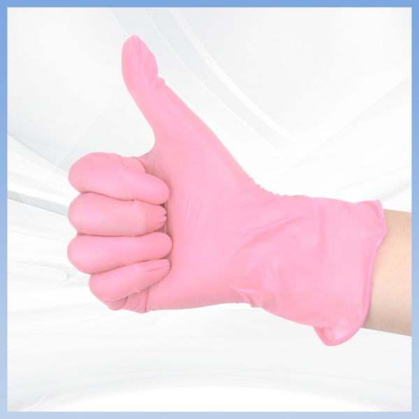 Quality Soft Pink Disposable Synthetic Nitrile Gloves 9 Inches Length wholesale