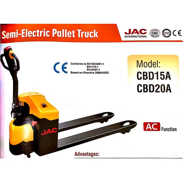 Quality Red / Yellow Semi Electric Pallet Truck 2 Tons Capacity High Gradient Performance wholesale