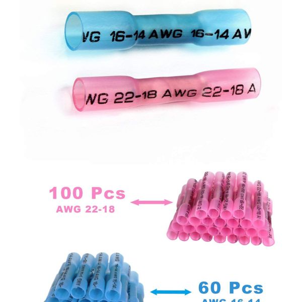 Green Heat Shrink Wire Butt Connectors , Crimp Connector Kit 100 Red 60 Blue 40 Yellow