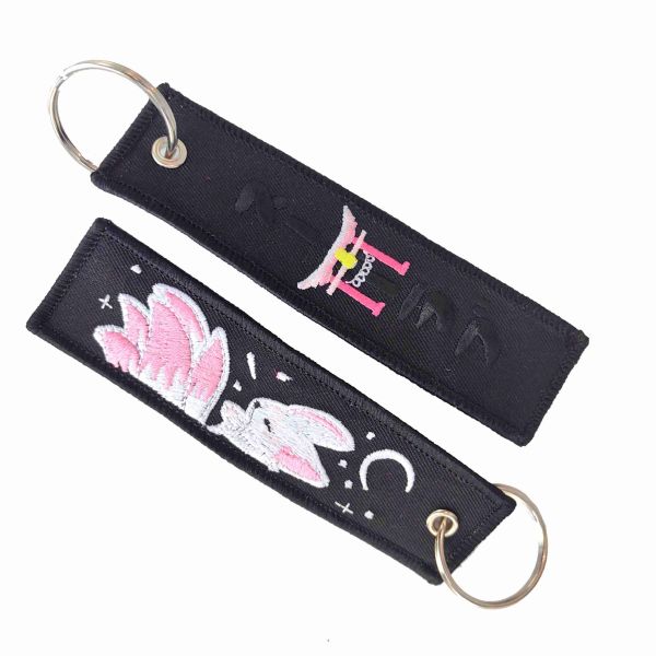 Quality Embroidered Fashion Design Fabric Embroidery Jet Tag Custom Keychains Woven Double-side Keychain wholesale