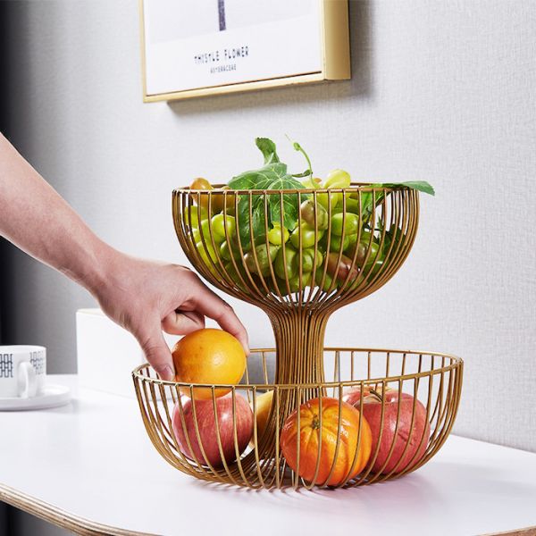 Customized Design Baking Black Iron 2-Layer Metal Fruit Plate 27*35*24CM