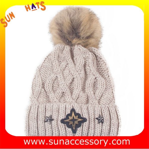 Quality QF17021 Sun Accessory customized wholesale knitted beanie caps and hats with Pom pom  ,caps in stock MOQ only 3 pcs wholesale