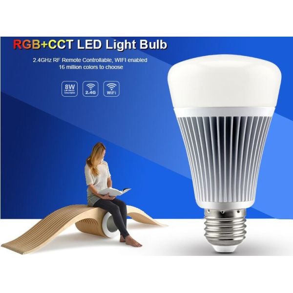 Quality Milight Wifi IOS APP 8W RGB+CCT LED Bulb Light 2.4G RF All color RGB with CCT adjustable 3000k to 6000K bulb led light wholesale