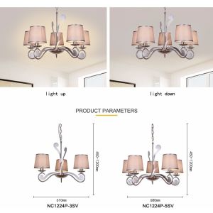 Elegant grey fabric chrome shade Chandelier for home Lighting (WH-MI-09)