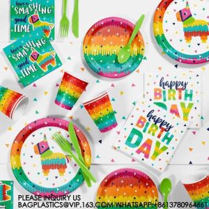 Happy Birthday Party Decoration Set Tie-Dye Disposable Banner Paper Plates