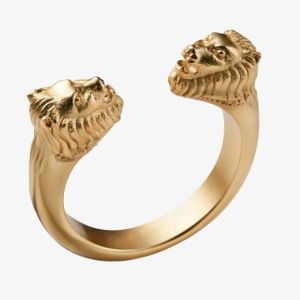 Adjustable Mens Lion Head Ring 18K Gold Size 5 - Size 10 Brass Lion Ring