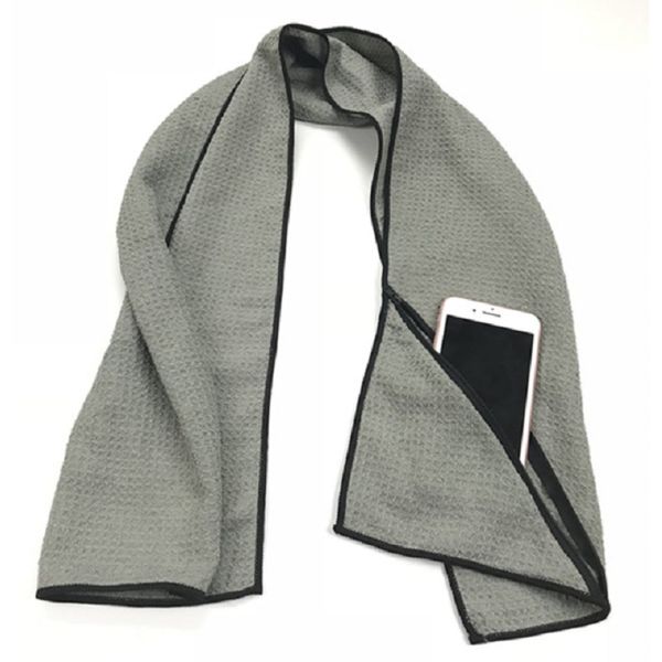 Microfiber Waffle 100x40cm Absorbent Sports Towel With Zipper Pocket Multifuncti