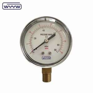 black steel 1/4npt bsp brass thread radial accuracy 1.6 low pressure manometer air 60mbar pressure gauge