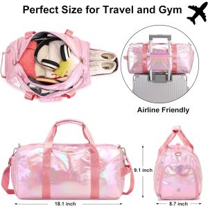 Water Resistant Polyester Metalic Pink Color Overnight Weekender Gym Dance Bag