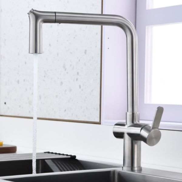 PEX Pull Down Hose Kitchen Bar Faucets 360 Degree Swiveling Deck Mount Sink