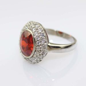 925 Silver Oval Garnet Gemstone Ring with Cubic Zircon (S-RJ692)