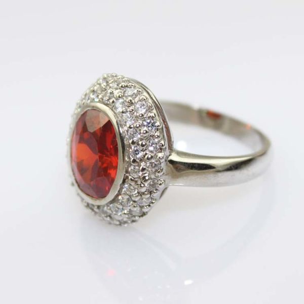925 Silver Oval Garnet Gemstone Ring with Cubic Zircon (S-RJ692)
