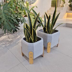 Customed Design Modern Style Fiber Clay Planter With Hand Carve Finishing
