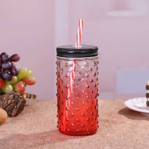 Custom made "Big Wavelet dot" Shape glass juice jar mason jar with llid and