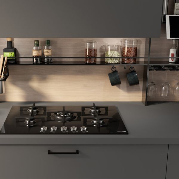 Black Built In Laminate PVC Kitchen Cabinets