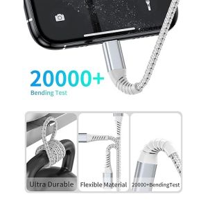 USB A To Lightning Braided Data Transfer Cable 2FT For Car Fast Charging