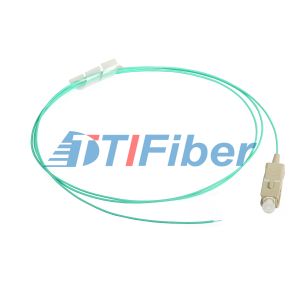 OM3 SC Grey Housing Fiber Optical Pigtail For 10G Network , Multimode Pigtail