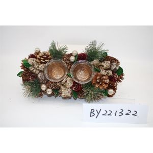 China New Style Wholesales Pine Cone Xmas Candle Holder Artificial Table Christmas Candle Holder Decoration on sale