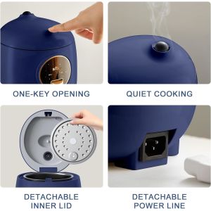 Mini Rice Cooker 2.5 Cups Uncooked, Healthy Ceramic Coating Portable Rice Cooker