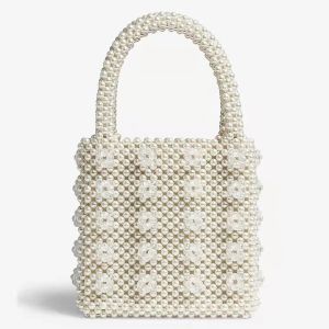 ODM White Pearl Beaded Handbag Acrylic Flat Bead Material 10cm Height