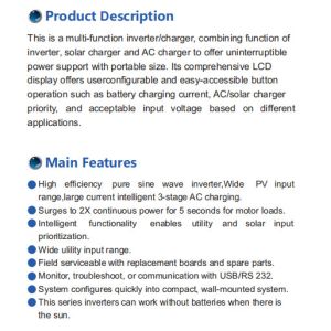 Grandglow Solar Inverter For Off Grid Solar Power Storage System 5.5KW Single