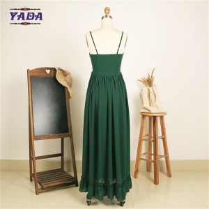 Chiffon style empire waist green maxi long one piece dresses modern lady casual